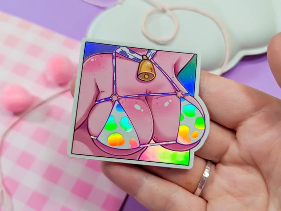 Cow Bikini Anime Waifu holographic Vinyl Sticker