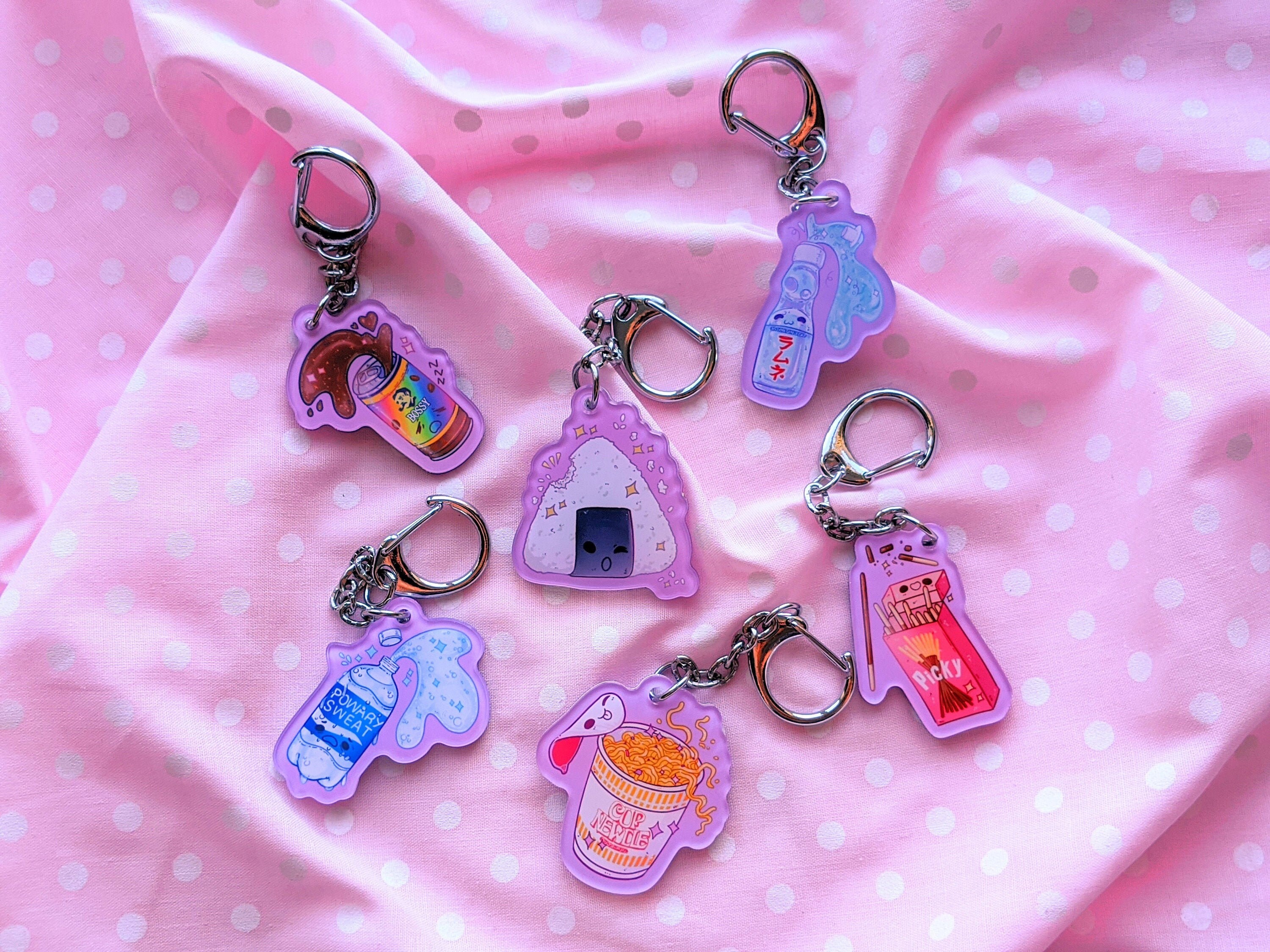 Japanese Snacks Double Sided Acrylic Charm, Cup Noodle, Onigiri, Pock…