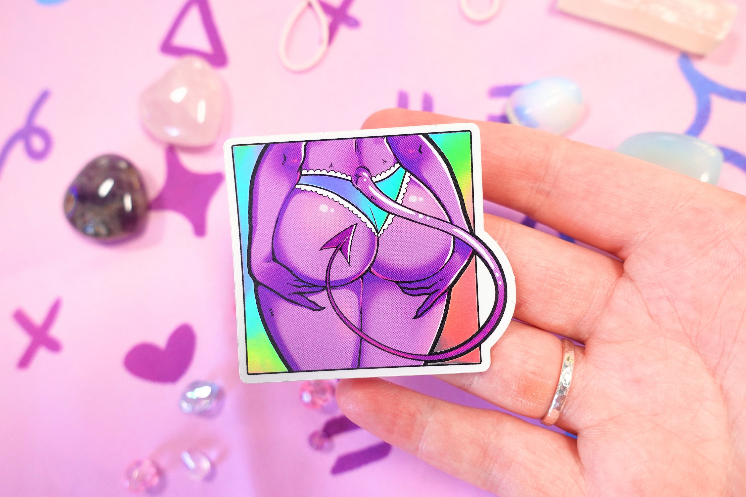 Demon Booty Cute Waifu Pantsu Monster Girl kawaii holographic Sticker