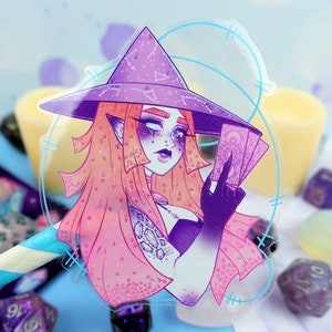 Transparent Witch Tarot reading Occult Magic Crystals Vinyl Clear Sticker