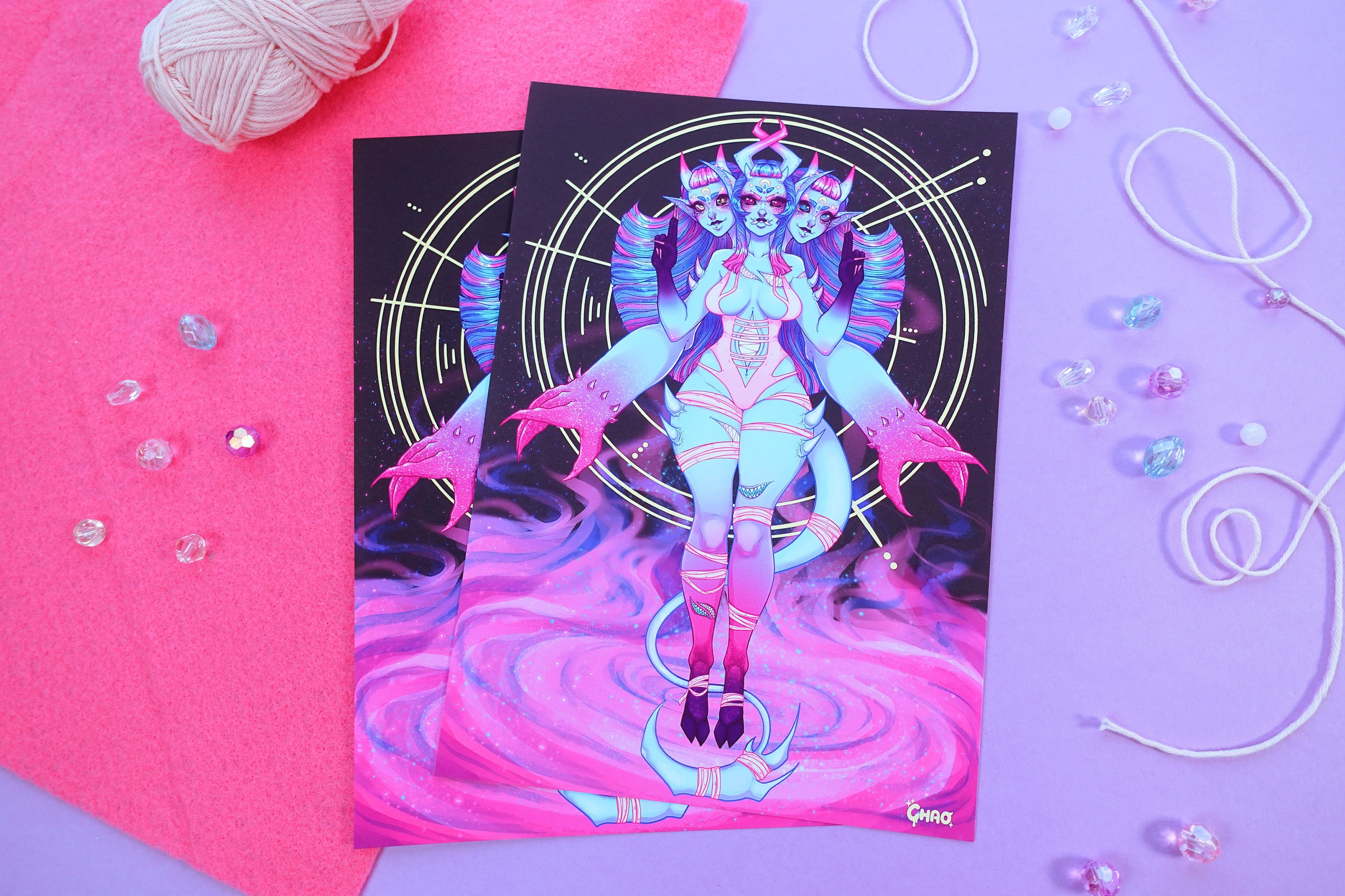 Cerberus Amai Demon Girl Art Print ~ Amai the Shapeshifter ~ Demonic Hell hound Baphomet Kawaii Creepy Monster girl Print