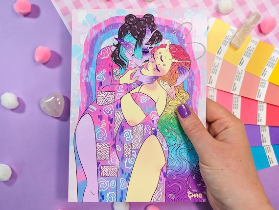 Gayliens The Kiss Klimt inspired Pride WLW Art Print