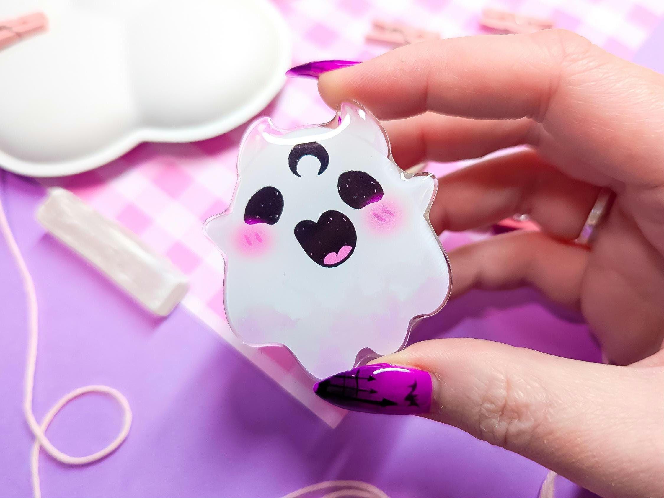 Ghosty friend acrylic phone holder, mount stand, kindle grip, cute ghost chibi