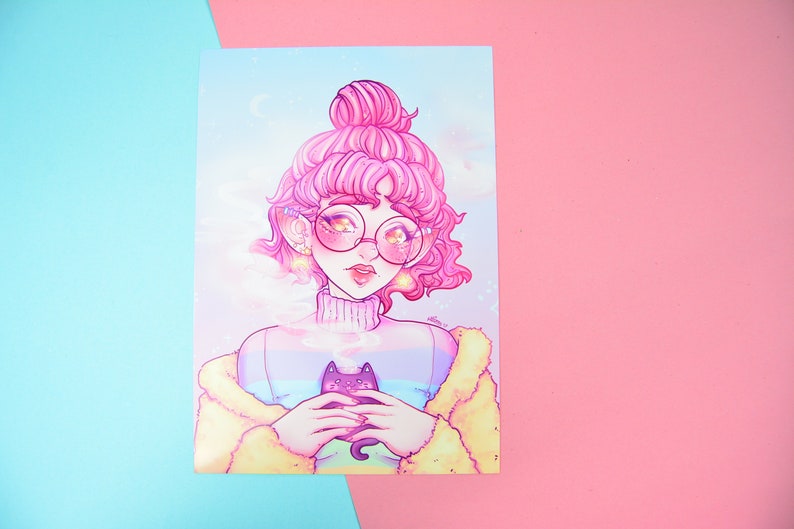 Cup Of Tea And A Chat Kawaii Soft Jumper Girl Art Print Etsy