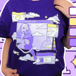 RECHARGING.EXE short sleeve t shirt ~ Sleepy Kawaii recharge introvert spoonie apparel ~ Retrowave windows popup