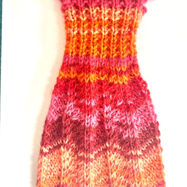 Hand Knitted Barbie/Sindy Orange Rainbow Patterned Dress