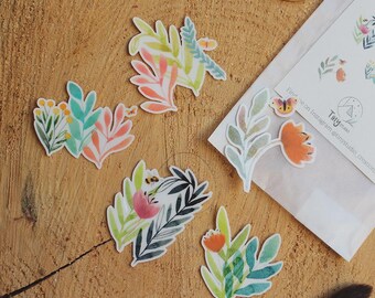 Transparante stickers met stans | Verpakking van 5 | Bloemen & vogels | Transparante natuurstickers