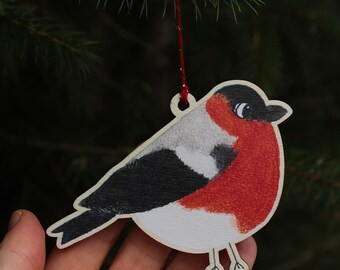 Houten vogeldecoratie - door de natuur geïnspireerd ornament - boomdecoratie - kerstornament.