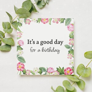 Tarjeta de felicitación de cumpleaños - Ilustración en acuarela - Tarjeta de felicitación floral - Buen día para un cumpleaños