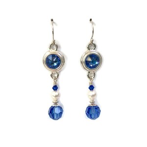 Blue Crystal Earrings on Sterling Silver, Elegant Beaded Dangle Earrings for Women, Wedding Jewelry, Drop Earrings, Gift for Her