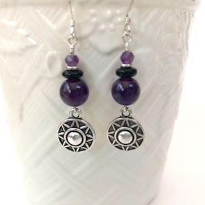 Amethyst Earrings, Silver Dangle Earrings, Gift for Mom, Purple Gemstone Beaded Jewelry, February Birthstone Drop Earrings