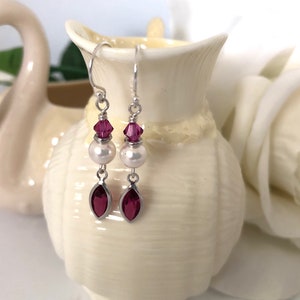Magenta Crystal Earrings, Elegant Fuchsia Earrings for Her, Dainty Drop Earrings, Mothers Day Gift, Delicate Dangle Earrings