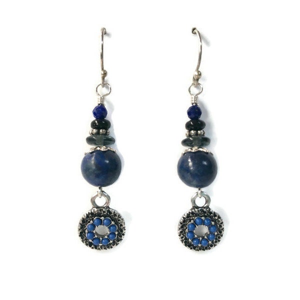 Lapis Lazuli Bead Earrings for Women, Boho Statement Earrings, Mother's Day Gift for Her, Blue Gemstone Jewelry Beaded Dangle Earrings