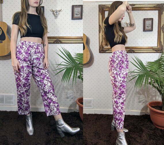 1990's High Waist Cotton Floral Pants