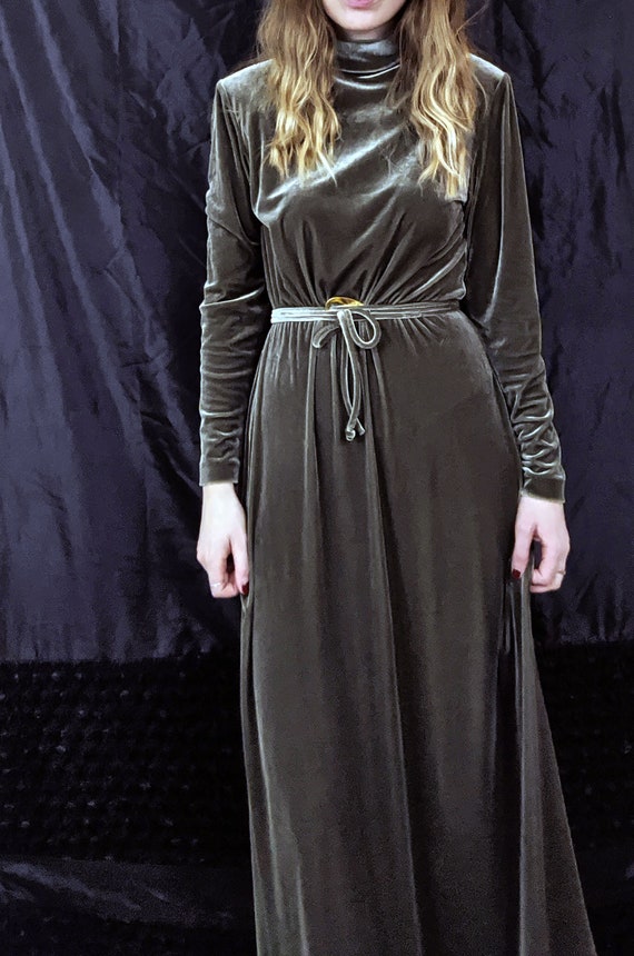 1970's Dark Green Velvet Dress