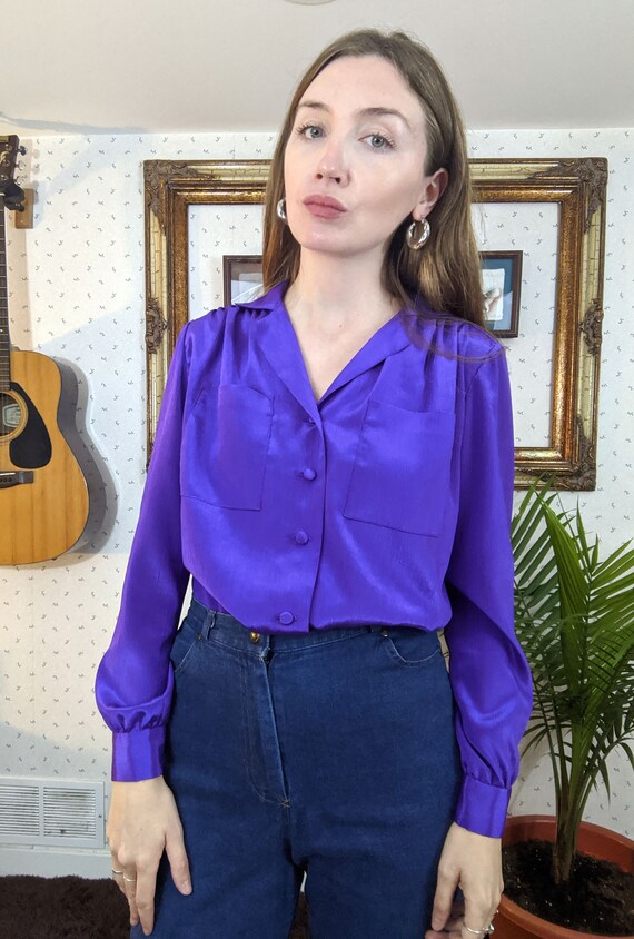 1970's Purple Metallic Long Sleeve Pocketed Top