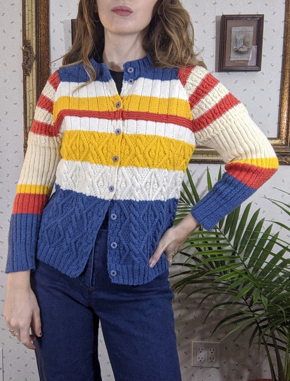 1970's Stripe Cable Knit Cardigan Sweater
