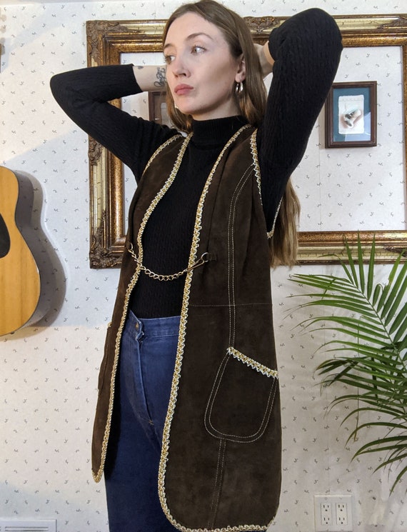 1970's Brown Mid Length Suede Vest