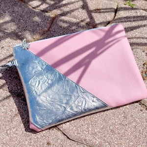 Pochette rose en simili cuir pour femme fait main, pochette trousse rose