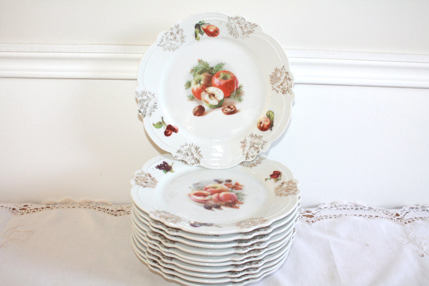 Ensemble de 11, Assiettes à Dessert, Thé, Latérales, Tarte, Porcelaine Vintage, en Porcelaine, Décor