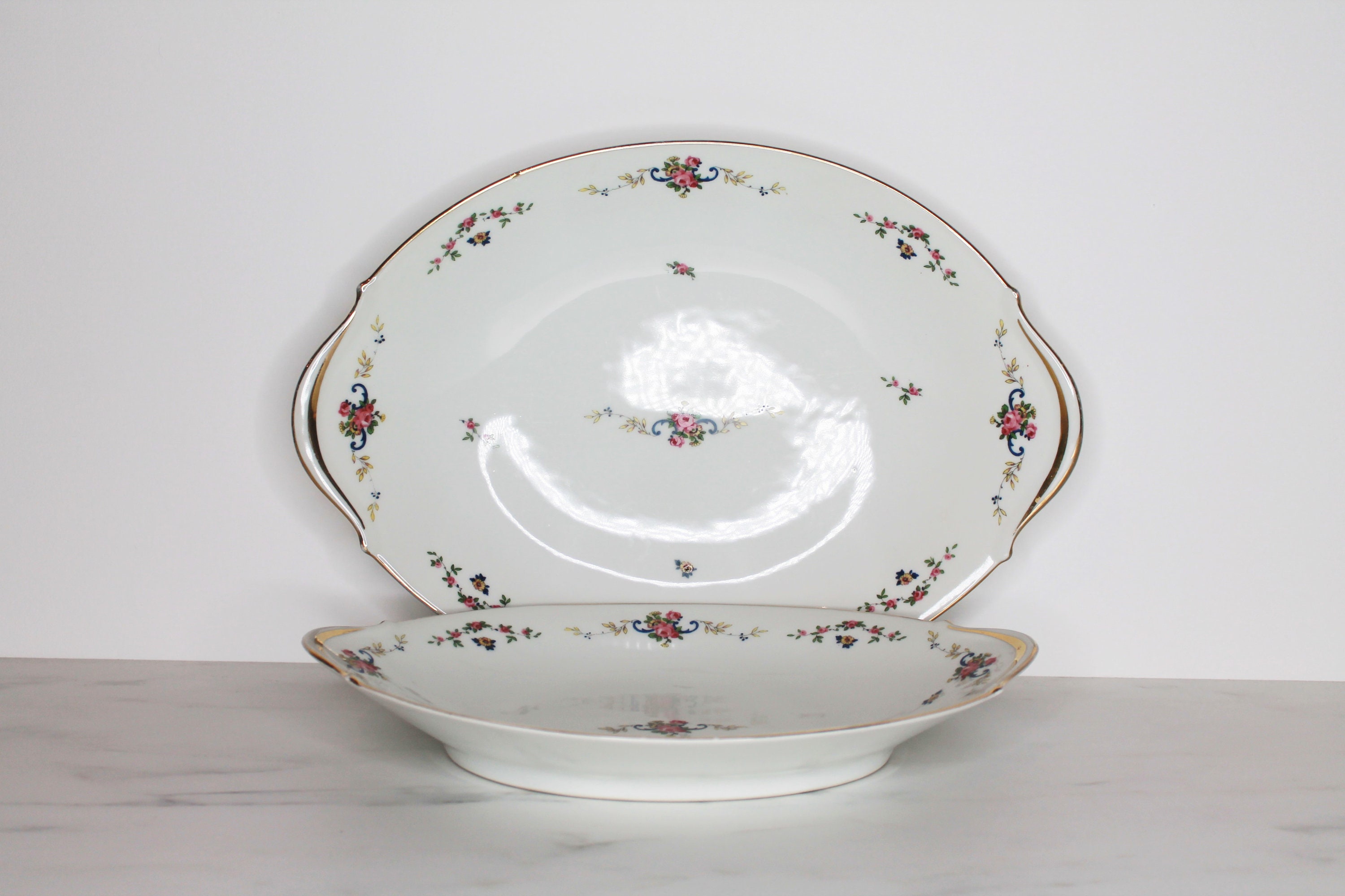 Paire, Plateaux de Service Ovales, 2 Grands Plateaux Limoges, Plats Assiettes Service, Limoges