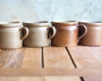 4 pots de confit Français, mijoteuse en grès, poterie française antique, poterie porte-ustensiles, pot primitif, récipient primitif, pot en faïence