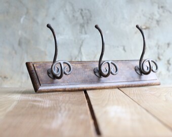 Entryway Coat Hooks, Cast Iron, Coat Rack, Oak Coat Rail, Hat Rack, Coat Rack, 3 Coat Pegs, Wooden Coat Rack, French Coat Hooks, Coat Hanger