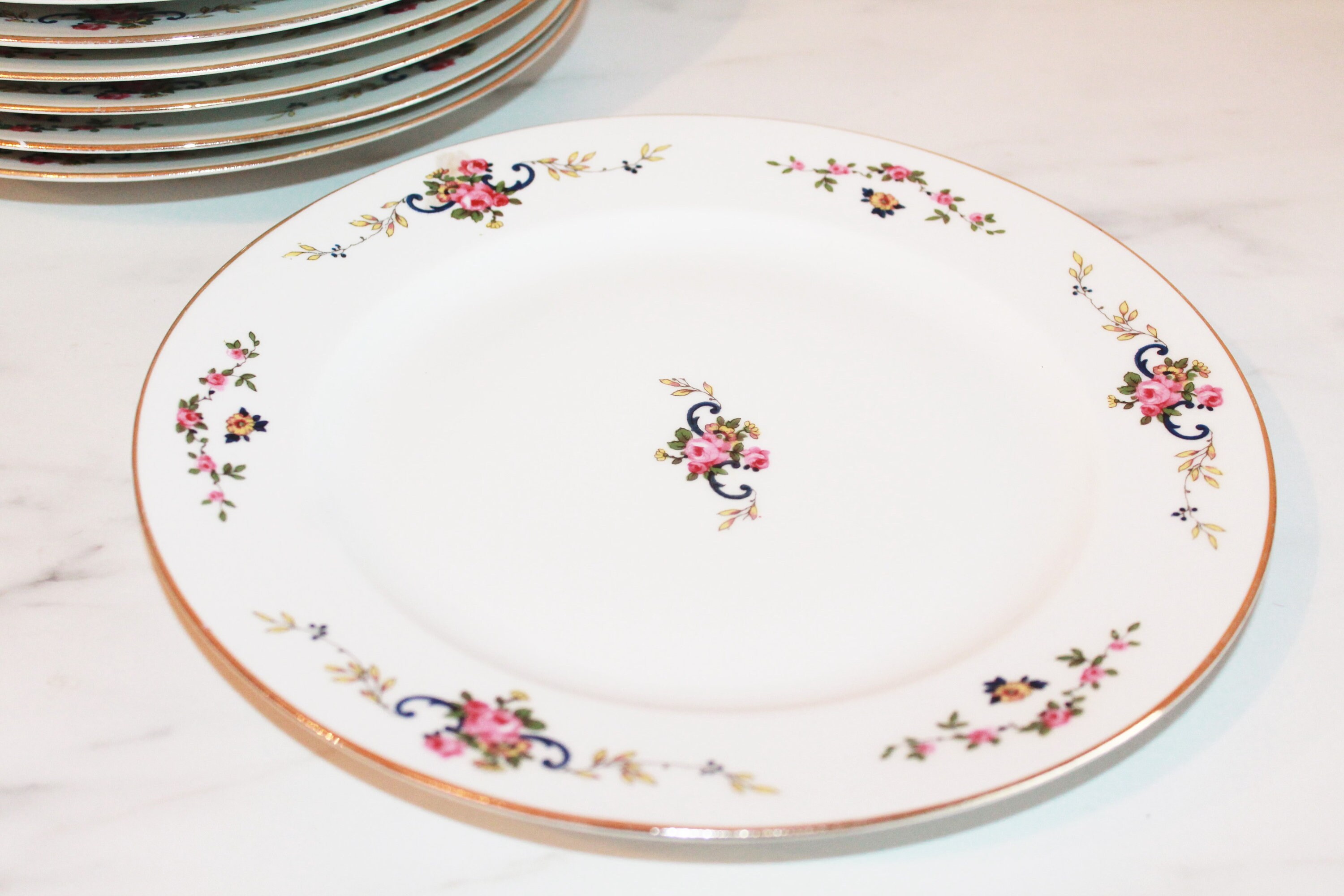 Assiettes Plates, Assiettes de Limoges, Raynaud & Co, Art Nouveau, Français, Florales, Roses, Roses 