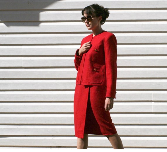 Red Silk 80s Ladies Power Suit