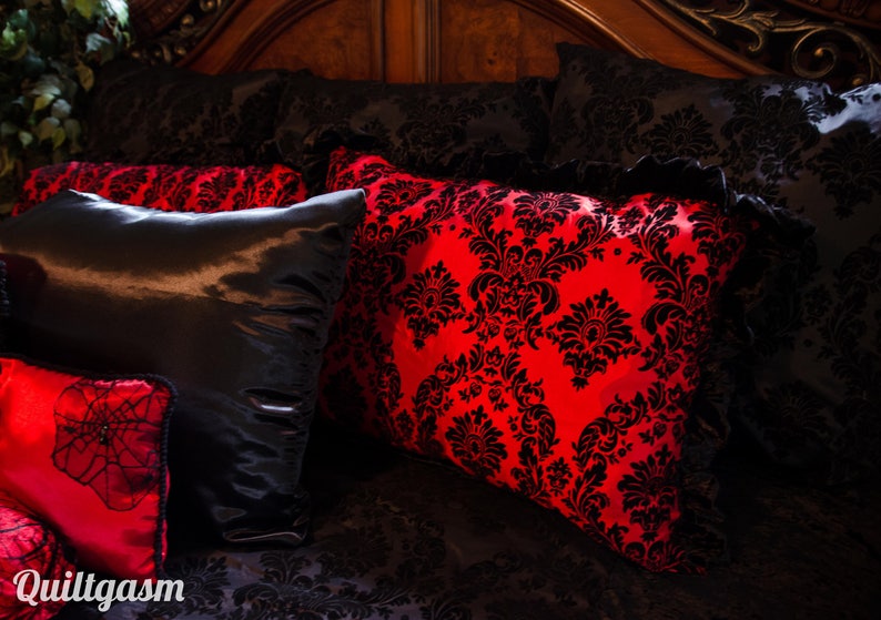 Gothic King Size 11piece Velvet Bedding Black Taffeta Damask Etsy