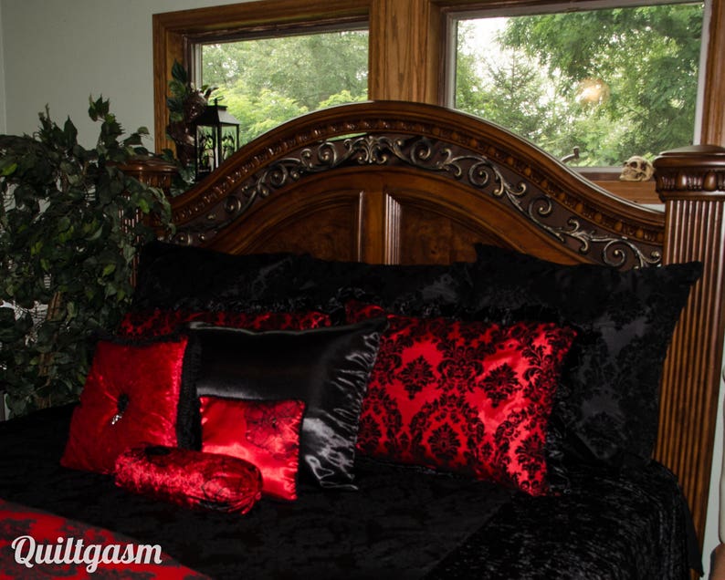 Gothic King Size 11piece Velvet Bedding Set Black Taffeta Etsy