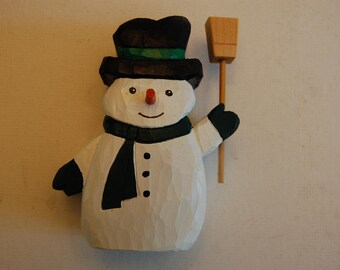 Hand Carved Wooden Snowman