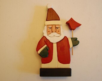 Hand Carved Wooden Santa with Base
