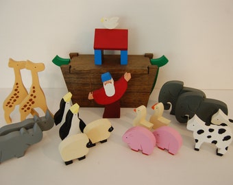 Hand carved and painted Noah's Ark