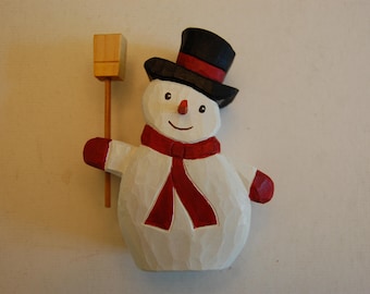 Hand Carved Wooden Snowman