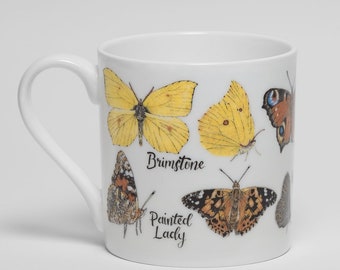British Butterflies Mug Bone China Brimstone Peacock Comma Design