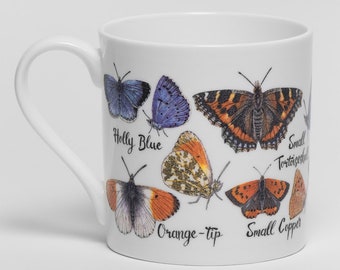 British Butterflies Mug Bone China Holly Blue Common Blue Design