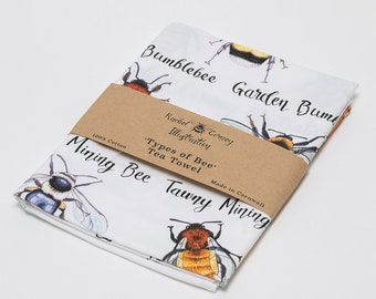 Types of Bee Cotton Tea Towel Nature Themed Homeware