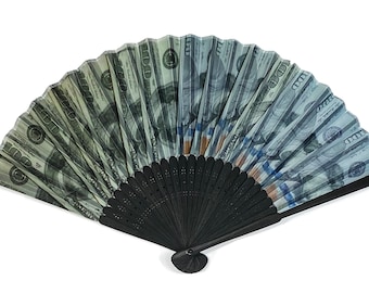 Hundred Dollar Bill Hand Fan Black Handle