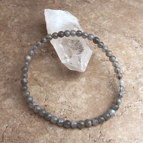 Labradorite Grade A+ Power Mini 4mm Beaded Gemstone Bracelet - 6, 7, 8 Inch Bracelet - Crystal Jewelry - Protection - Yoga - Meditation