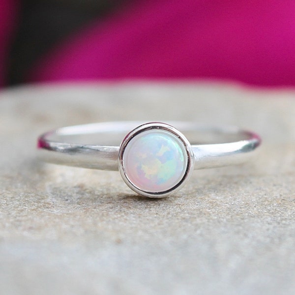 Lab Opal Ring - 925 Sterling Silver White Opal Ring -Boho Ring -Opal Jewelry -Women Statement Ring- Promise Ring-Opal Ring-Stacking Ring