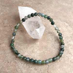 Moss Agate Grade A+ Power Mini 4mm Beaded Gemstone Bracelet - 6, 7, 8 Inch Bracelet- Energy Crystal Jewelry - Abundance - Yoga - Meditation