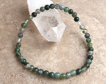 Moss Agate Grade A+ Power Mini 4mm Beaded Gemstone Bracelet - 6, 7, 8 Inch Bracelet- Energy Crystal Jewelry - Abundance - Yoga - Meditation