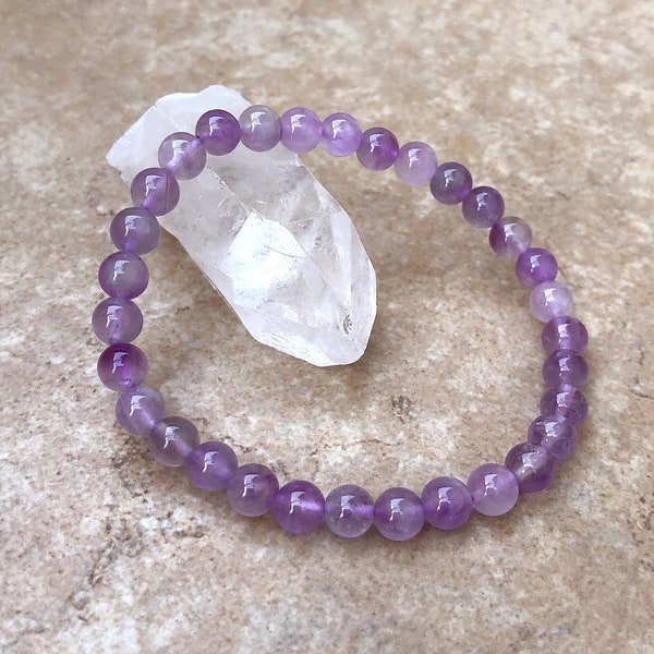 Lavender Amethyst Power 6mm Beaded Gemstone Bracelet - Grade A+ Stones - Healing Energy Crystal Jewelry - Yoga - Meditation  Energy Bracelet