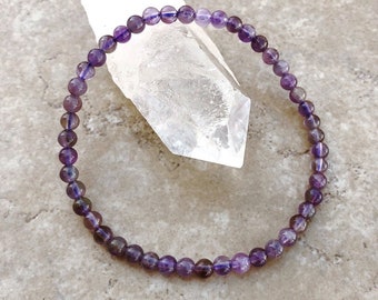 Amethyst Power Mini 4mm Beaded Gemstone Bracelet - 6, 7, 8 Inch bracelet - Healing Crystal Jewelry - Grade A+ Stone - Yoga - Meditation