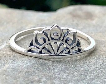 Sterling Silver Lotus Ring, Mandala Ring, Yoga Ring, Lotus Flower Ring, Flower Ring, Henna Ring, Boho Ring,925 Sterling Silver Lotus Jewelry