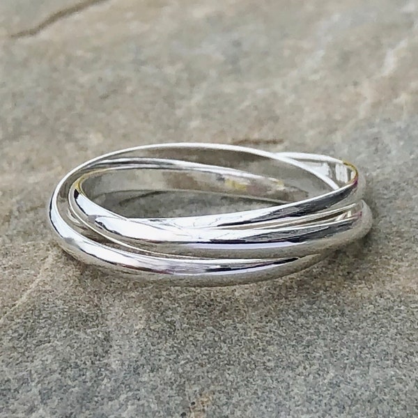 Sterling Silver Rolling Ring, Triple 2mm Band Ring, Rolling Ring, Three Band Rolling Ring, Interlocking Ring, Multi Band Ring, Thumb Ring,