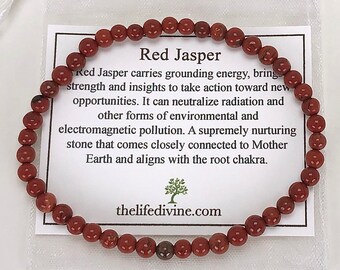 Children's Red Jasper 4mm Gemstone Bracelet- Kid's Healing Energy Crystal Jewelry -Fertility Stone-Small 6 Inch Bracelet-Red Jasper Bracelet