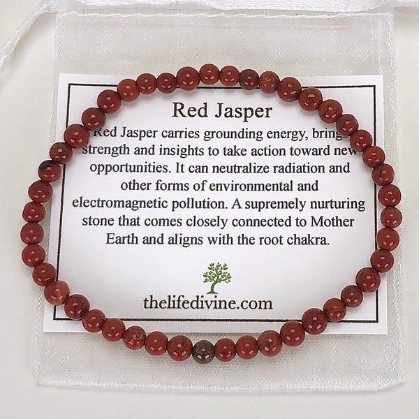 Children's Red Jasper 4mm Gemstone Bracelet- Kid's Healing Energy Crystal Jewelry -Fertility Stone-Small 6 Inch Bracelet-Red Jasper Bracelet