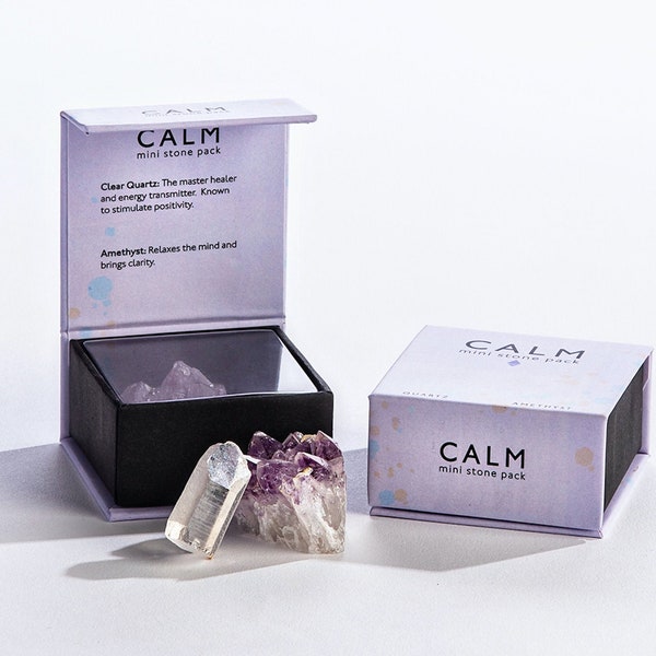 Calm Mini Stone Pack - Genuine Crystals - Clear Quartz - Amethyst - Mini Gemstone Gift Box